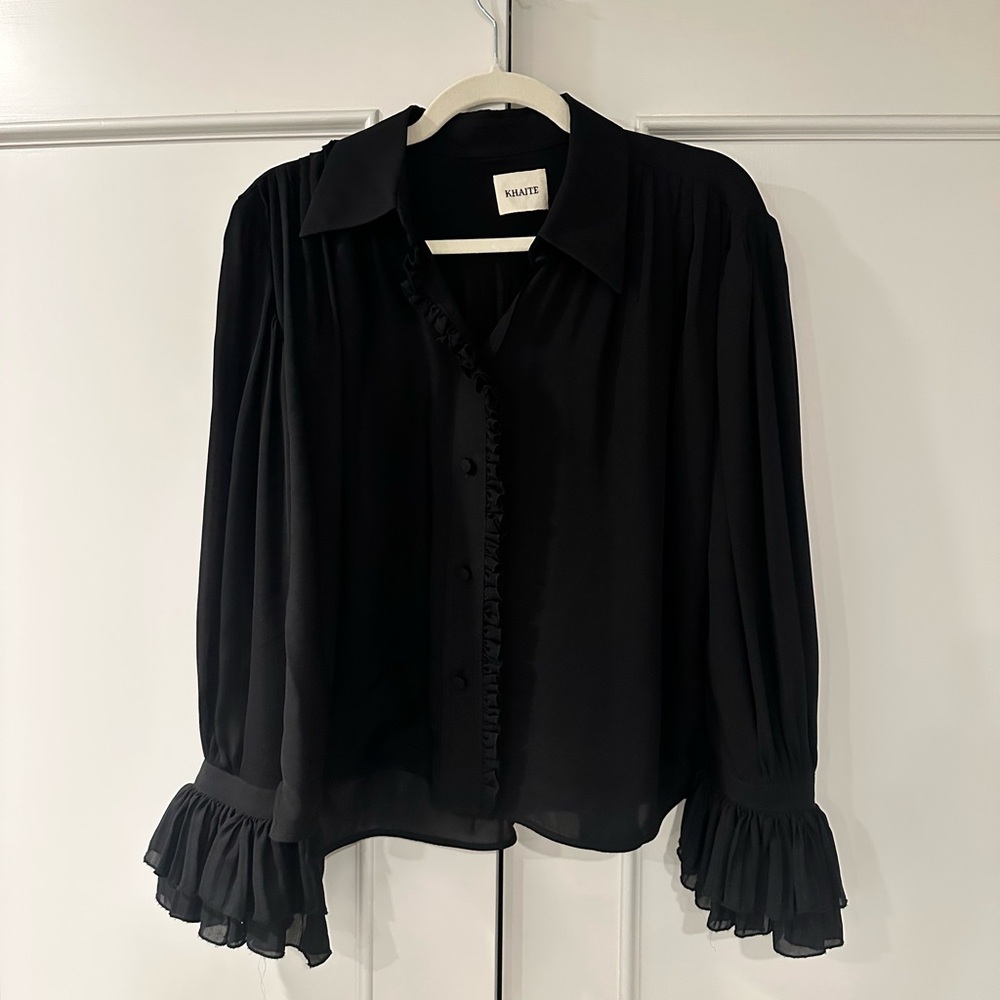 KHAITE Black Ruffled Collar Blouse - Retailed for $1500